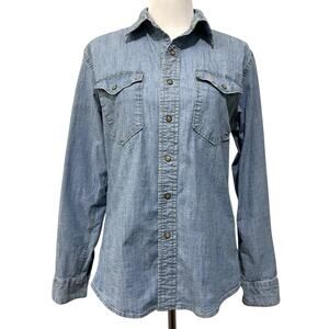 Wrangler Indigo Denim Chambray Pearl Snap Up Shirt Stretch Western Womens Sz M